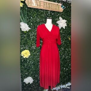 Evan Picone Red V-Neck Long Sleeve Dress
